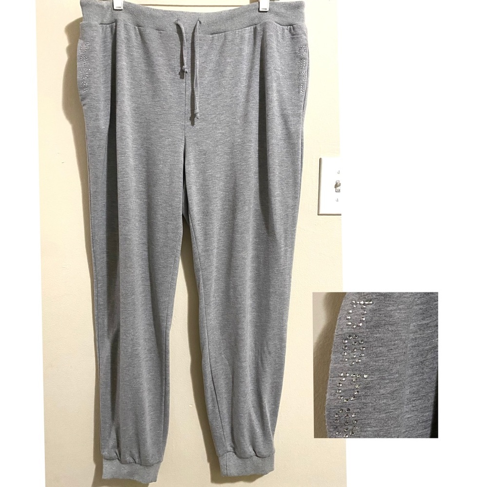 bebe Women XL Bling Brand Logo Sweatpant Joggers Lounge Stretch Pants Drawstring